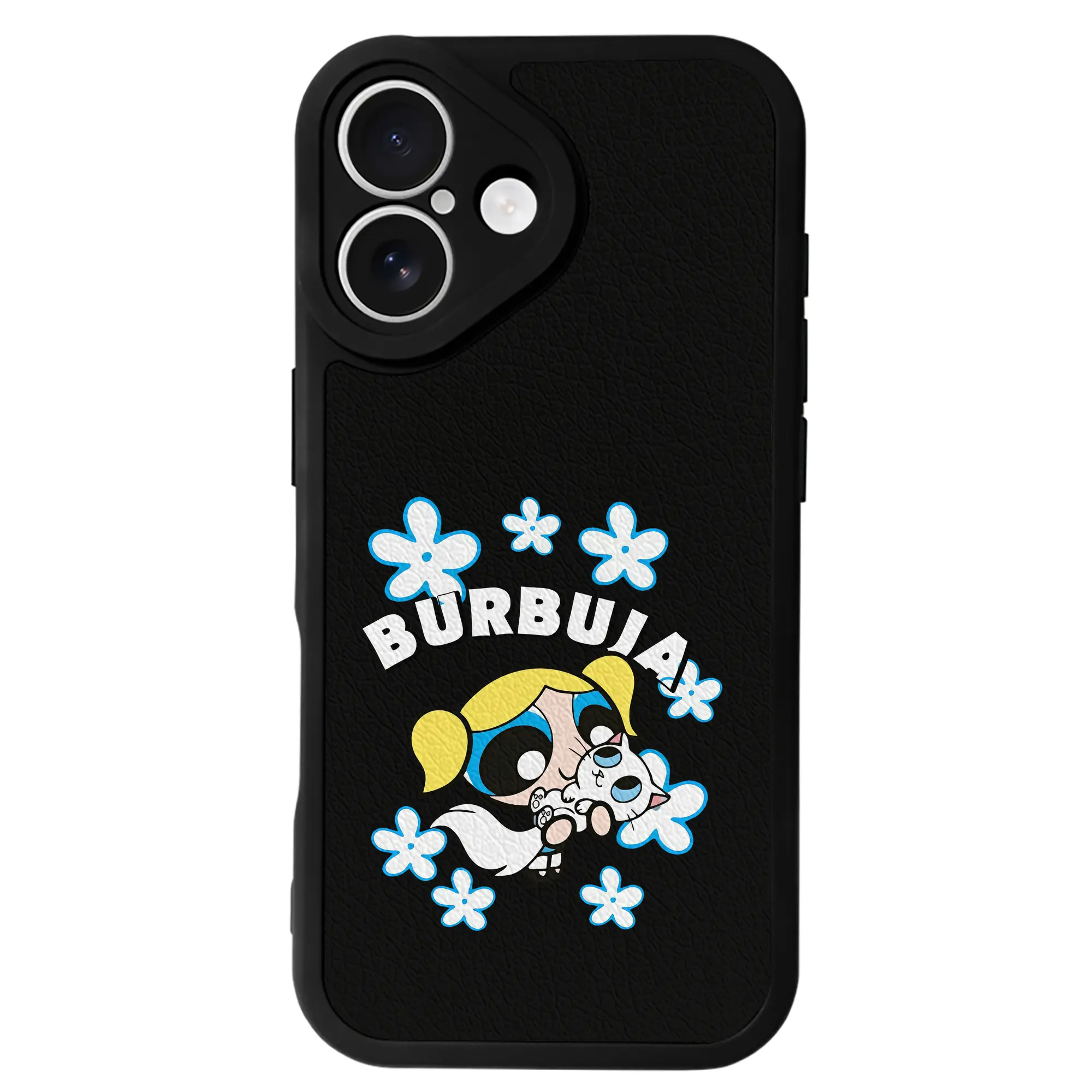 パワパフガールズ グッズ バブルス - IPhone 16シリーズ対応 ・ シリコンスマホケース ・ レザー調 ・ 高精度フィット ・ 耐衝撃 ・ ワイヤレス充電対応 ・ 精密カット